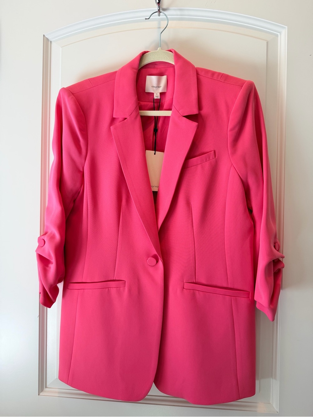 Cinq a Sept Khloe Women's Pink Single-Button Ruched Sleeve Blazer - NWT - Sz 6